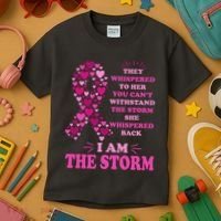 I Am The Storm Quote Breast Cancer Awareness Kids T-Shirt thumb 3
