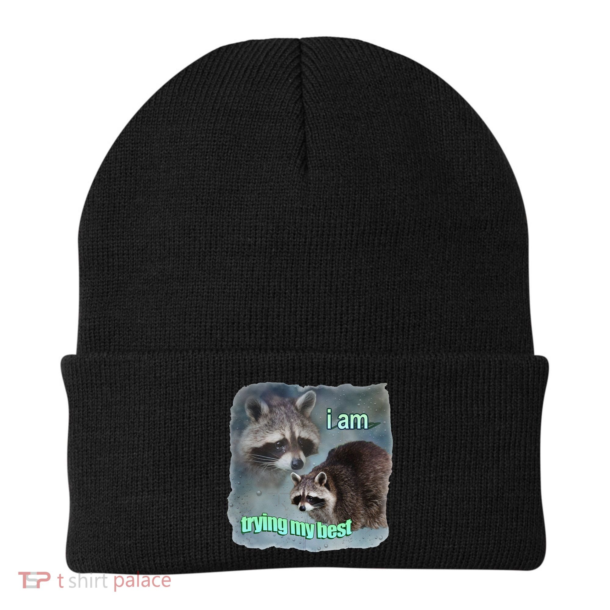 I Am Trying My Best Raccoon Meme Beanie
