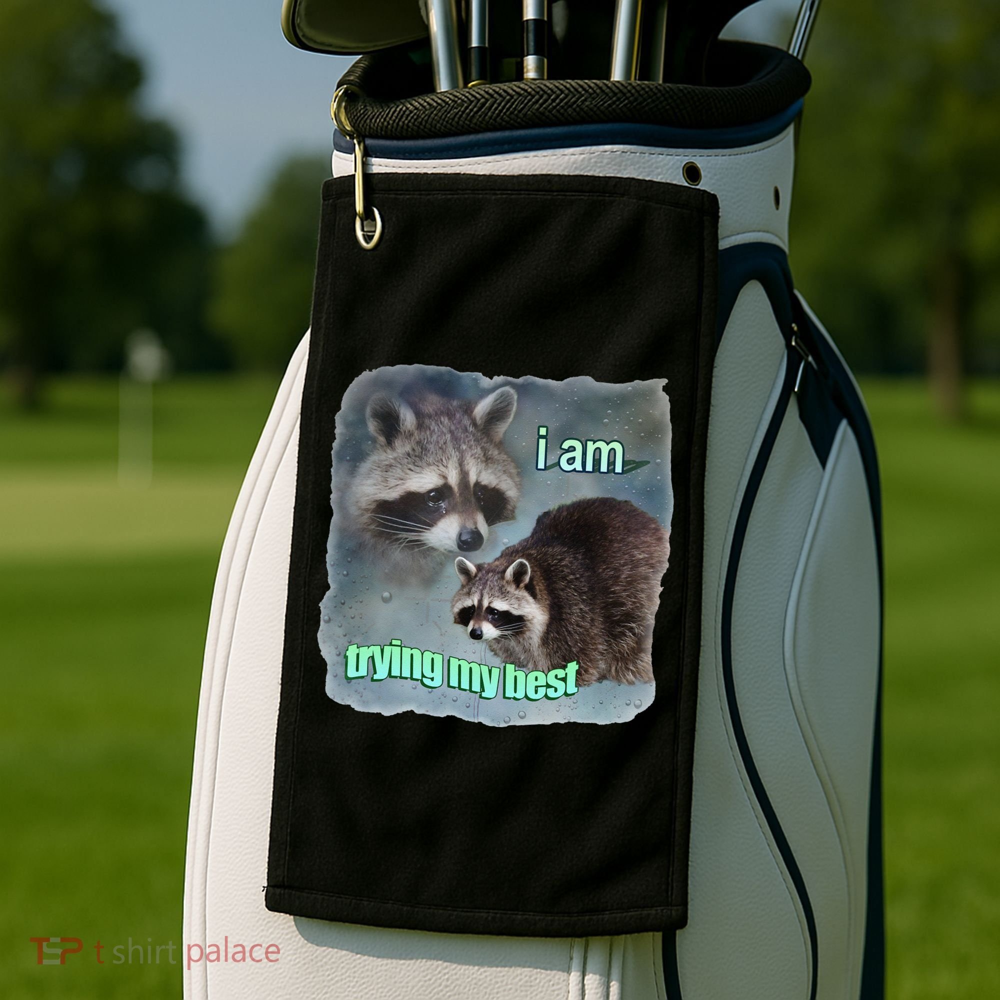 I Am Trying My Best Raccoon Meme Golf Towel