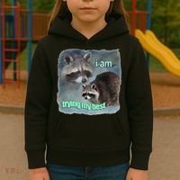 I Am Trying My Best Raccoon Meme Kids Hoodie thumb 3