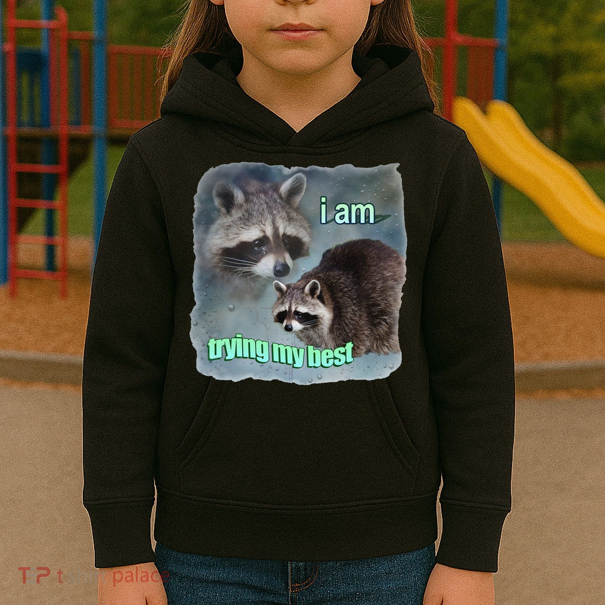 I Am Trying My Best Raccoon Meme Kids Hoodie