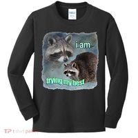 I Am Trying My Best Raccoon Meme Kids Long Sleeve Shirt thumb 0