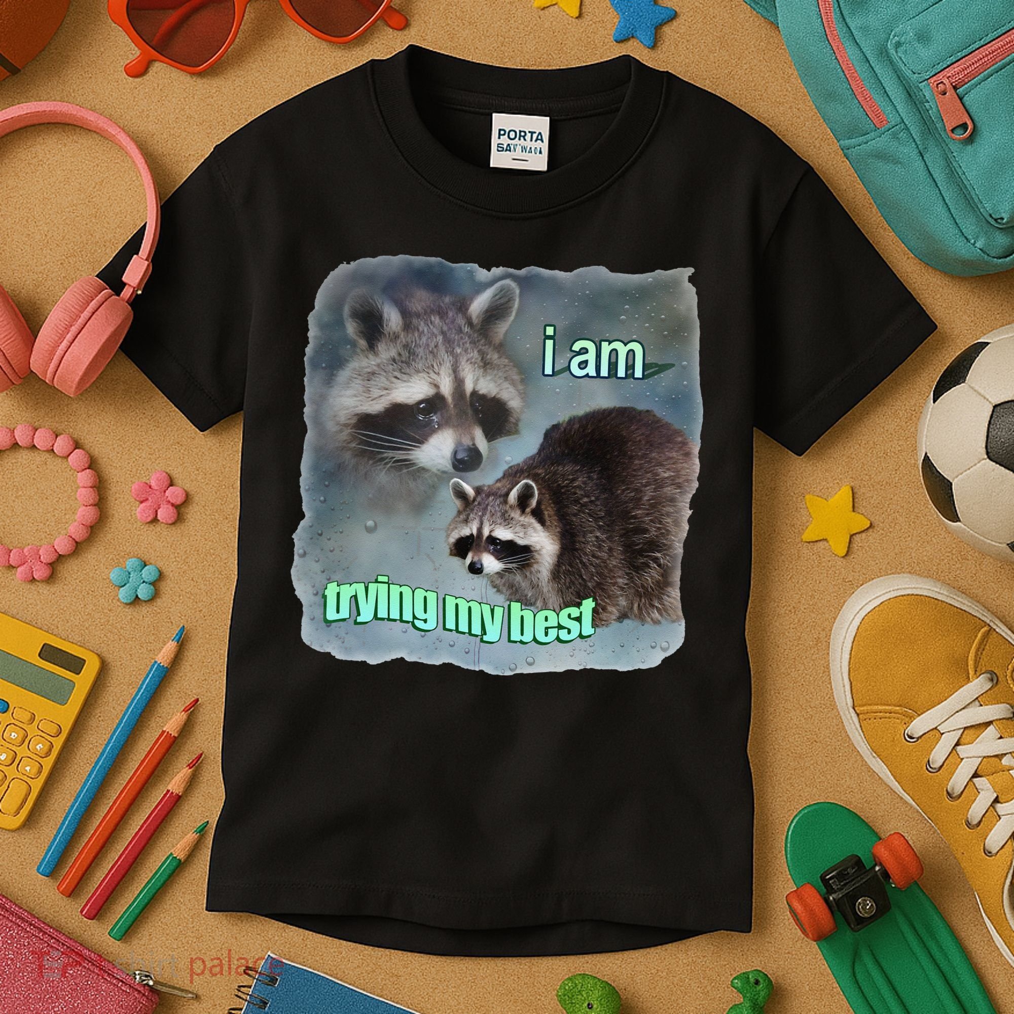 I Am Trying My Best Raccoon Meme Kids T-Shirt