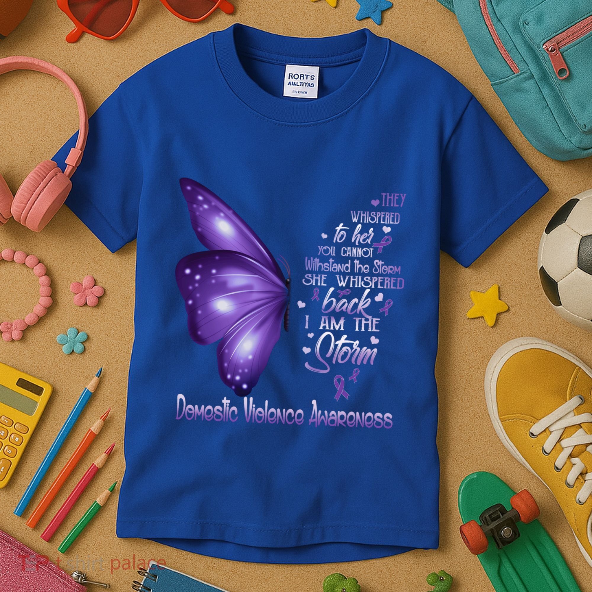 I Am The Storm Domestic Violence Awareness Butterfly Gift Kids T-Shirt