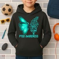 I Am The Storm PTSD Awareness Butterfly Kids Hoodie thumb 2