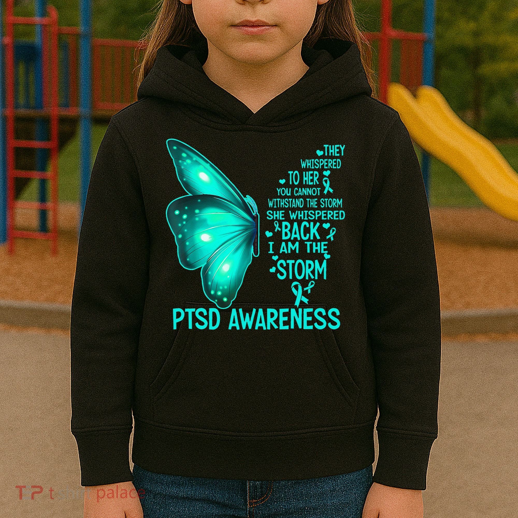 I Am The Storm PTSD Awareness Butterfly Kids Hoodie