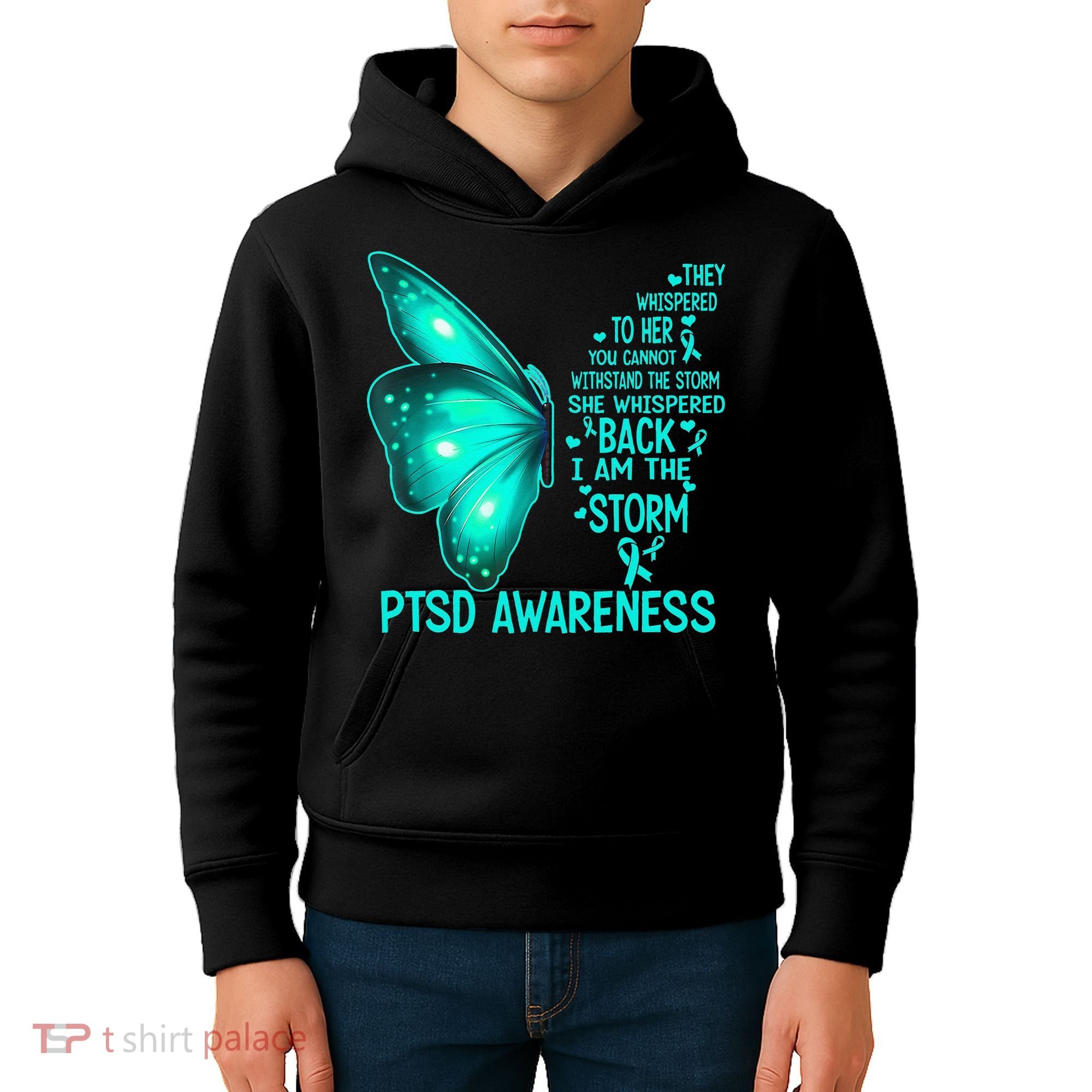 I Am The Storm PTSD Awareness Butterfly Kids Hoodie