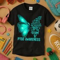 I Am The Storm PTSD Awareness Butterfly Kids T-Shirt thumb 3