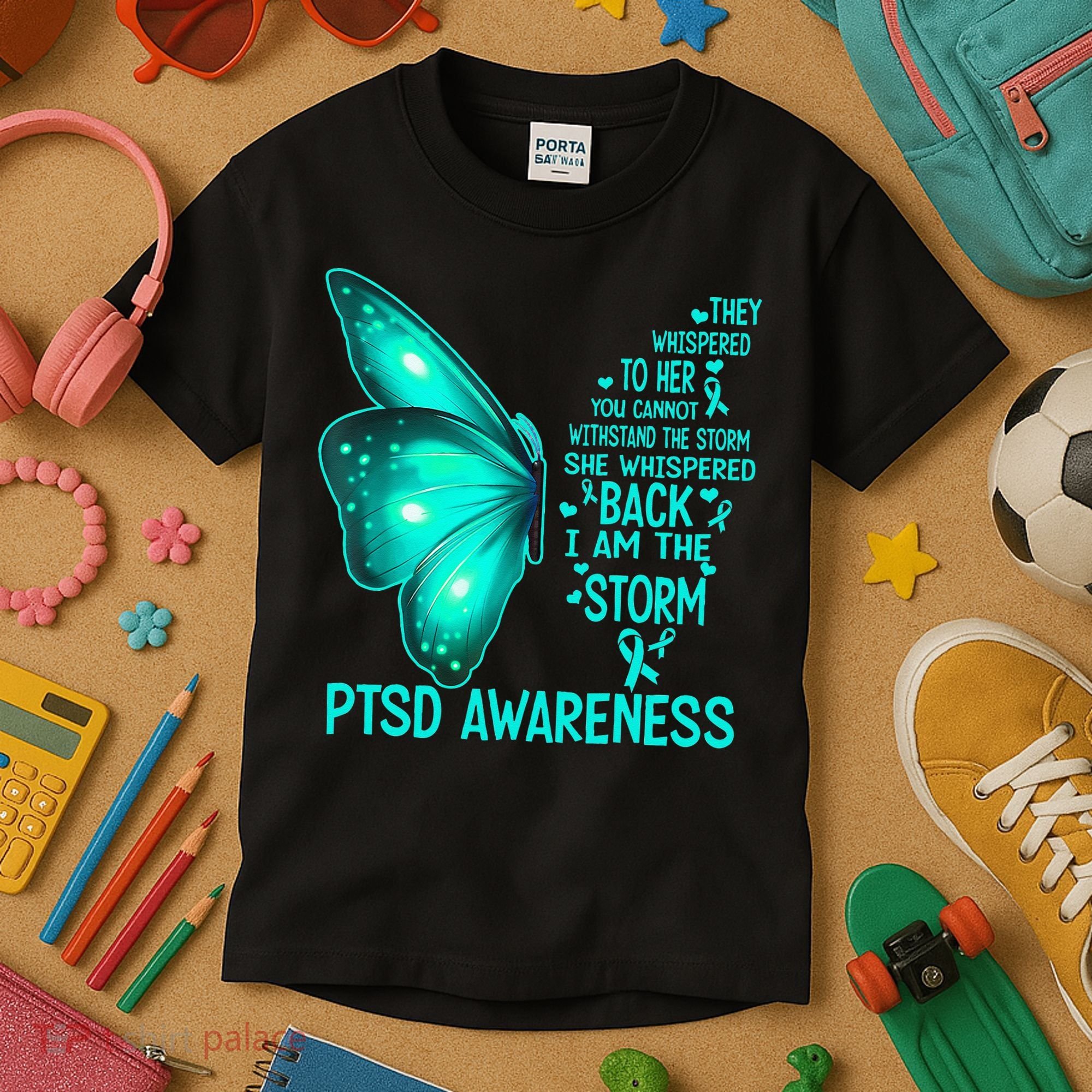 I Am The Storm PTSD Awareness Butterfly Kids T-Shirt