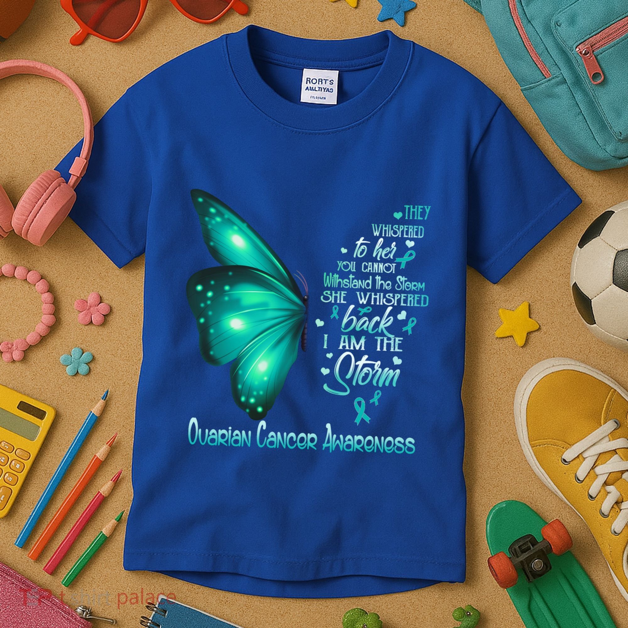 I Am The Storm Ovarian Cancer Awareness Butterfly Gift Kids T-Shirt