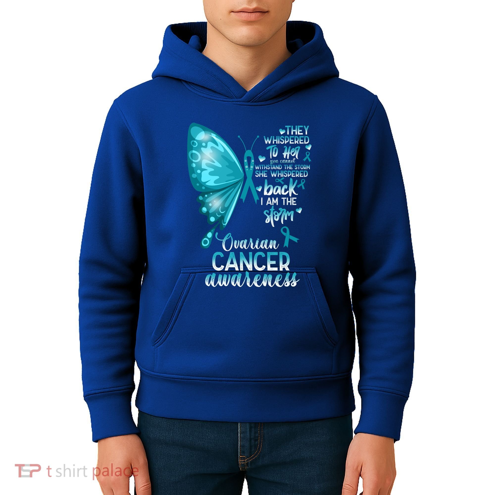 I Am The Storm Ovarian Cancer Awareness Butterfly Gift Kids Hoodie