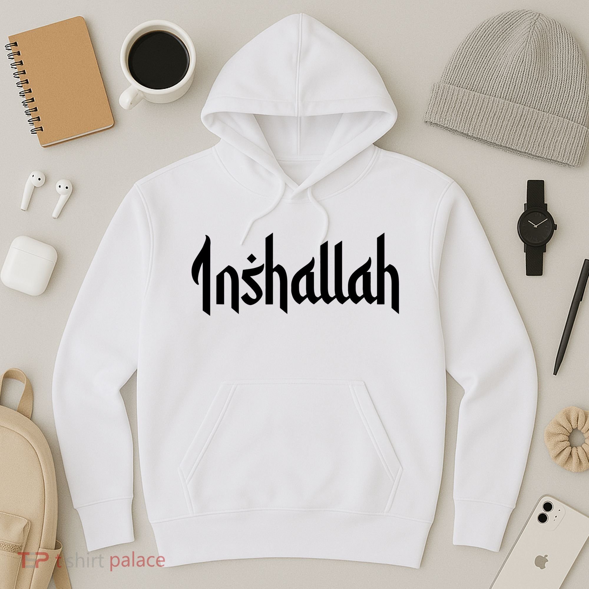 Inshallah Arabic Text Islam Muslim Gift Hoodie