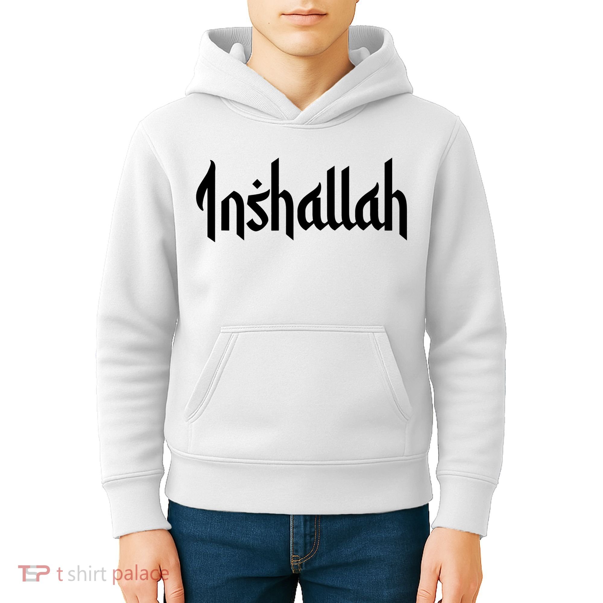 Inshallah Arabic Text Islam Muslim Gift Kids Hoodie