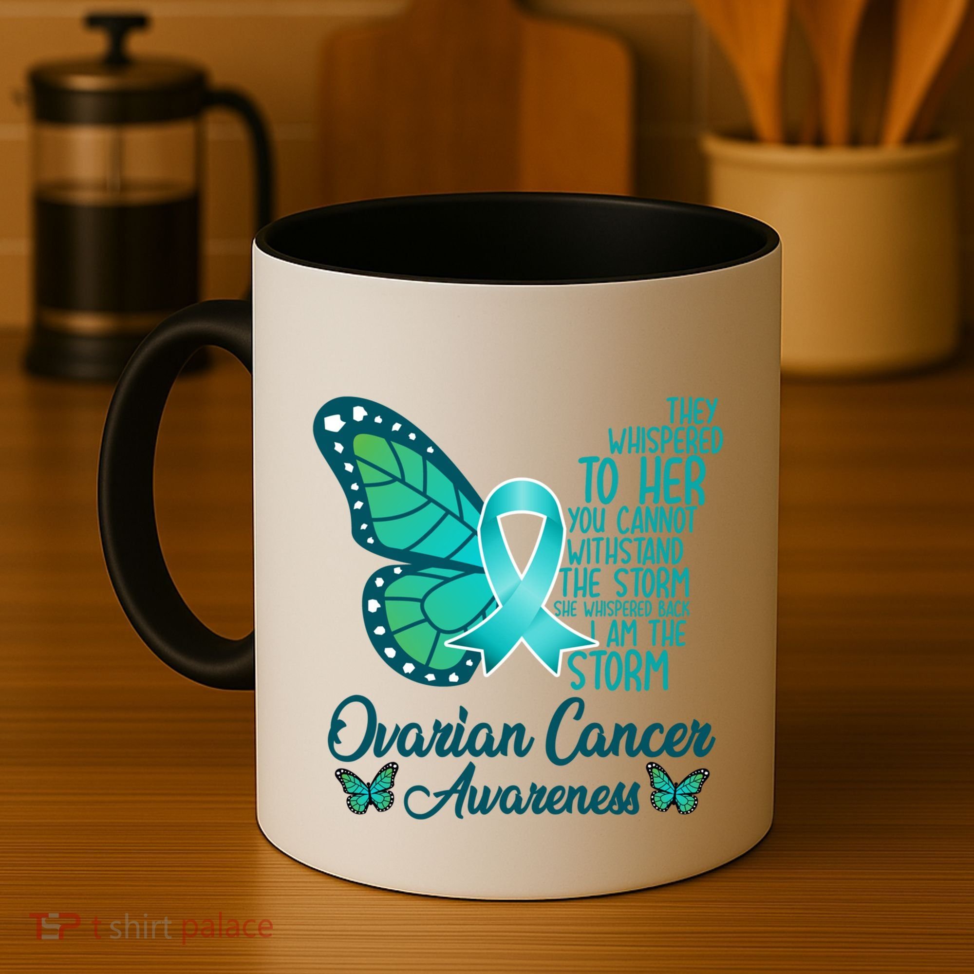 I Am The Storm Ovarian Cancer Awareness Teal Butterfly Cool Gift Coffee Mug