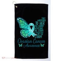 I Am The Storm Ovarian Cancer Awareness Teal Butterfly Cool Gift Golf Towel thumb 0
