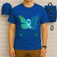 I Am The Storm Ovarian Cancer Awareness Teal Butterfly Cool Gift T-Shirt thumb 6