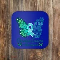 I Am The Storm Ovarian Cancer Awareness Teal Butterfly Cool Gift Coaster thumb 0
