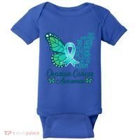 I Am The Storm Ovarian Cancer Awareness Teal Butterfly Cool Gift Baby Bodysuit thumb 0