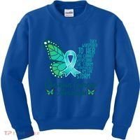 I Am The Storm Ovarian Cancer Awareness Teal Butterfly Cool Gift Kids Sweatshirt thumb 0