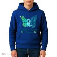 I Am The Storm Ovarian Cancer Awareness Teal Butterfly Cool Gift Kids Hoodie thumb 4