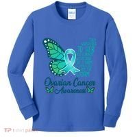I Am The Storm Ovarian Cancer Awareness Teal Butterfly Cool Gift Kids Long Sleeve Shirt thumb 0