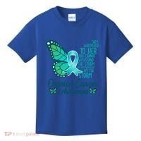 I Am The Storm Ovarian Cancer Awareness Teal Butterfly Cool Gift Kids T-Shirt thumb 0