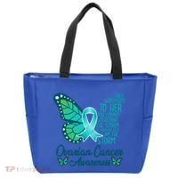 I Am The Storm Ovarian Cancer Awareness Teal Butterfly Cool Gift Tote Bag thumb 0