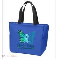 I Am The Storm Ovarian Cancer Awareness Teal Butterfly Cool Gift Tote Bag thumb 3