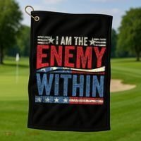 I Am The Enemy Within Pun Golf Towel thumb 1