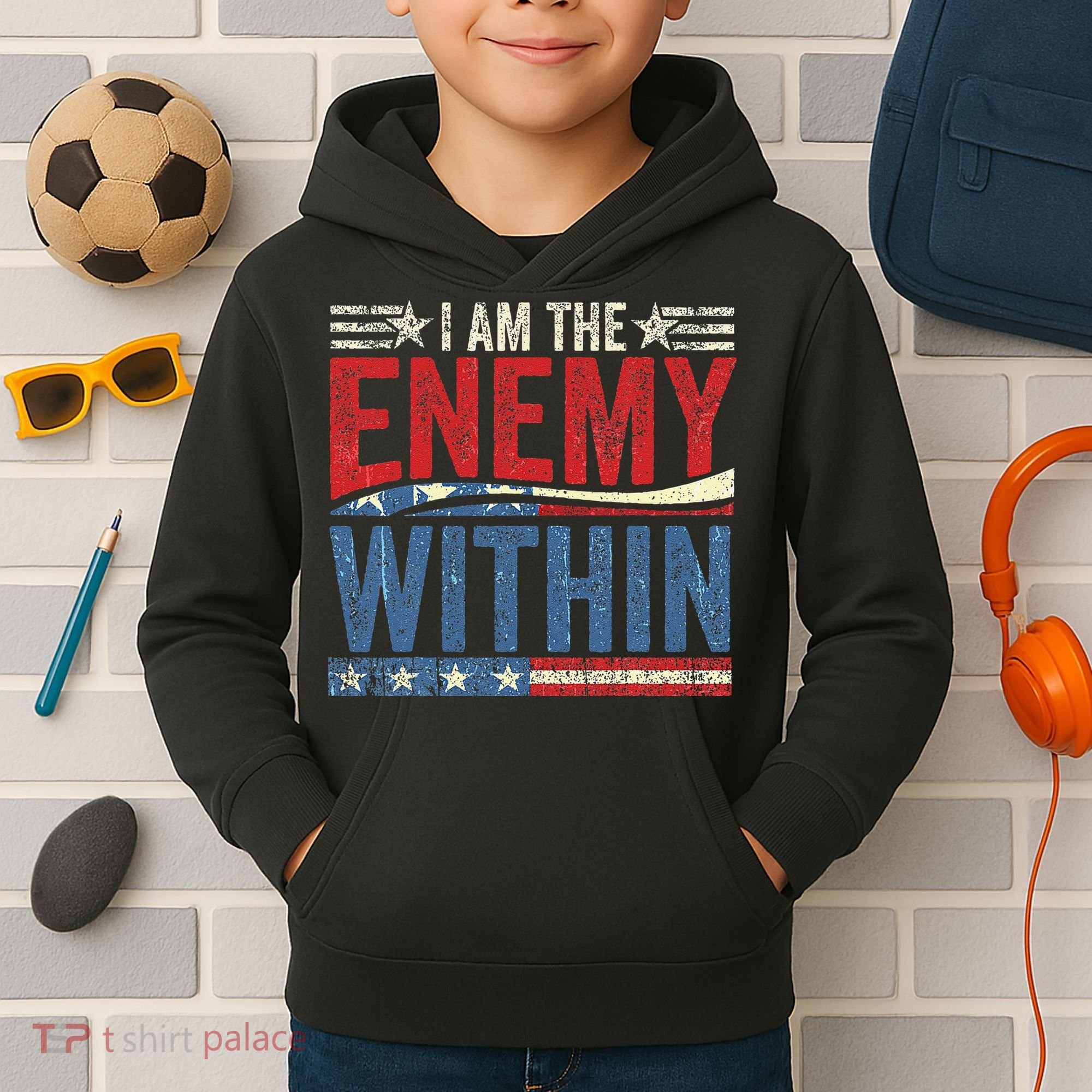 I Am The Enemy Within Pun Kids Hoodie
