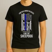 I Am The Sheepdog I Walk Among The Wolves Police T-Shirt thumb 3