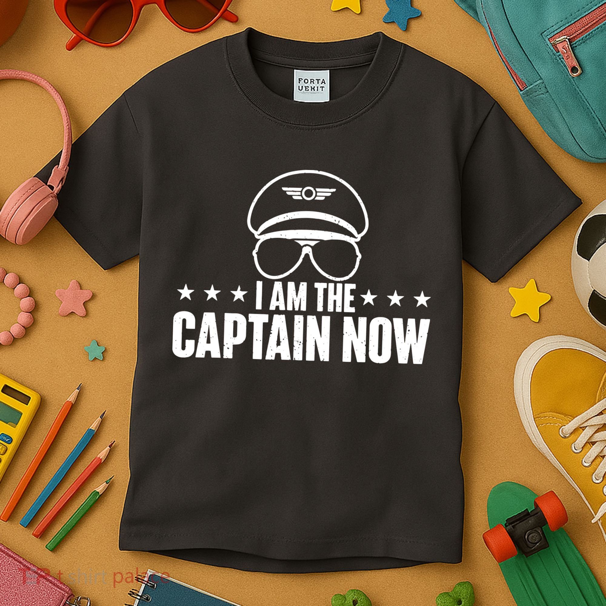 I Am The Captain Now Airplane Aircraft Lover Airline Pilot Kids T-Shirt