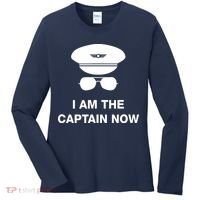 I Am The Captain Now Funny Pilot Women's Long Sleeve Shirt thumb 0