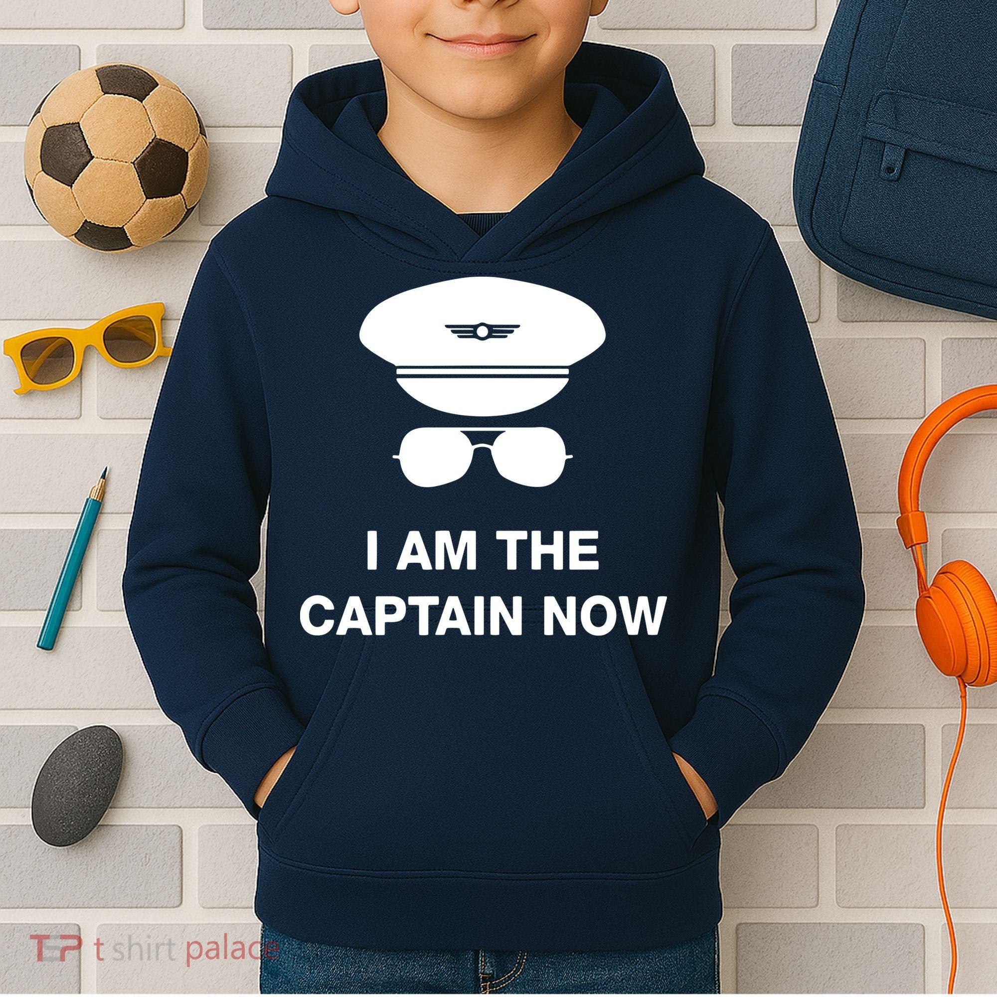 I Am The Captain Now Funny Pilot Kids Hoodie
