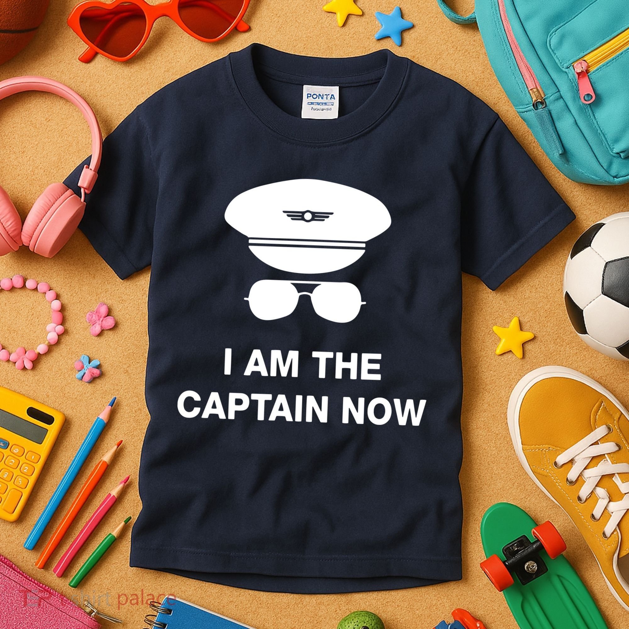 I Am The Captain Now Funny Pilot Kids T-Shirt