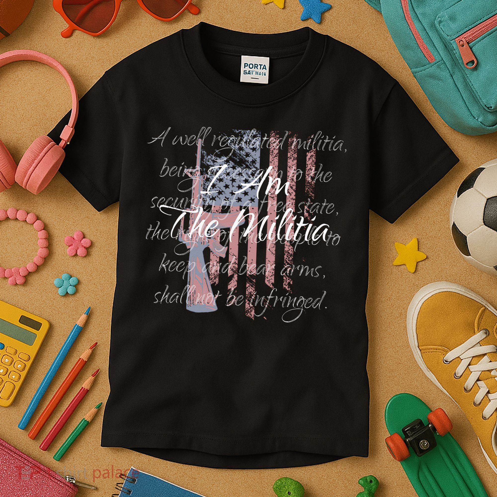 I Am The Militia Pro 2nd Amendment Proud American Flag Gift Kids T-Shirt