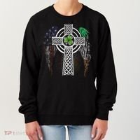 Irish American USA Flag Celtic Cross St Patricks Day Women's Sweatshirt thumb 0