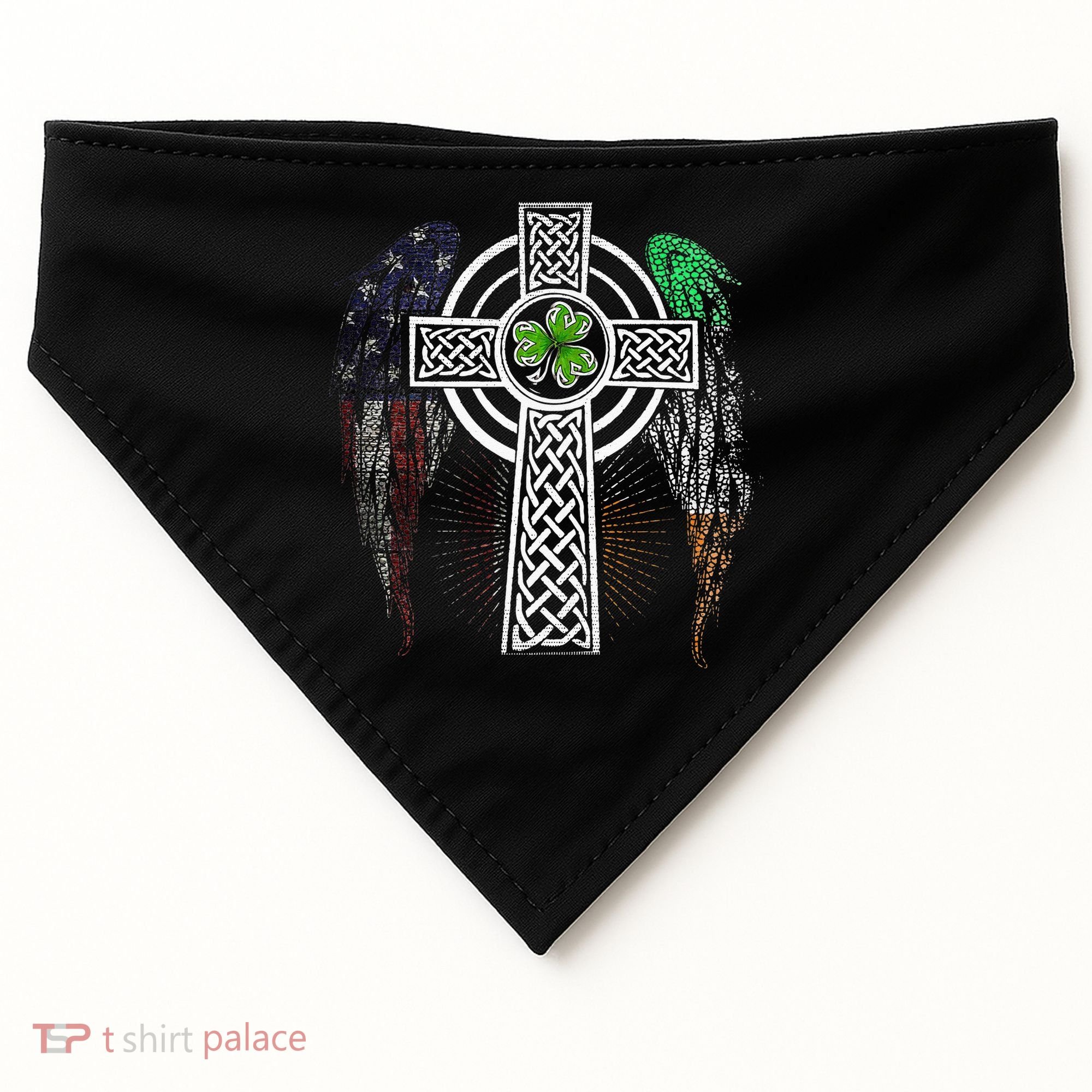 Irish American USA Flag Celtic Cross St Patricks Day USA-Made Doggie Bandana