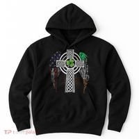 Irish American USA Flag Celtic Cross St Patricks Day Hoodie thumb 0