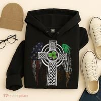 Irish American USA Flag Celtic Cross St Patricks Day Hoodie thumb 4