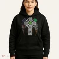 Irish American USA Flag Celtic Cross St Patricks Day Hoodie thumb 5