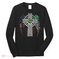 Irish American USA Flag Celtic Cross St Patricks Day Long Sleeve Shirt thumb 0