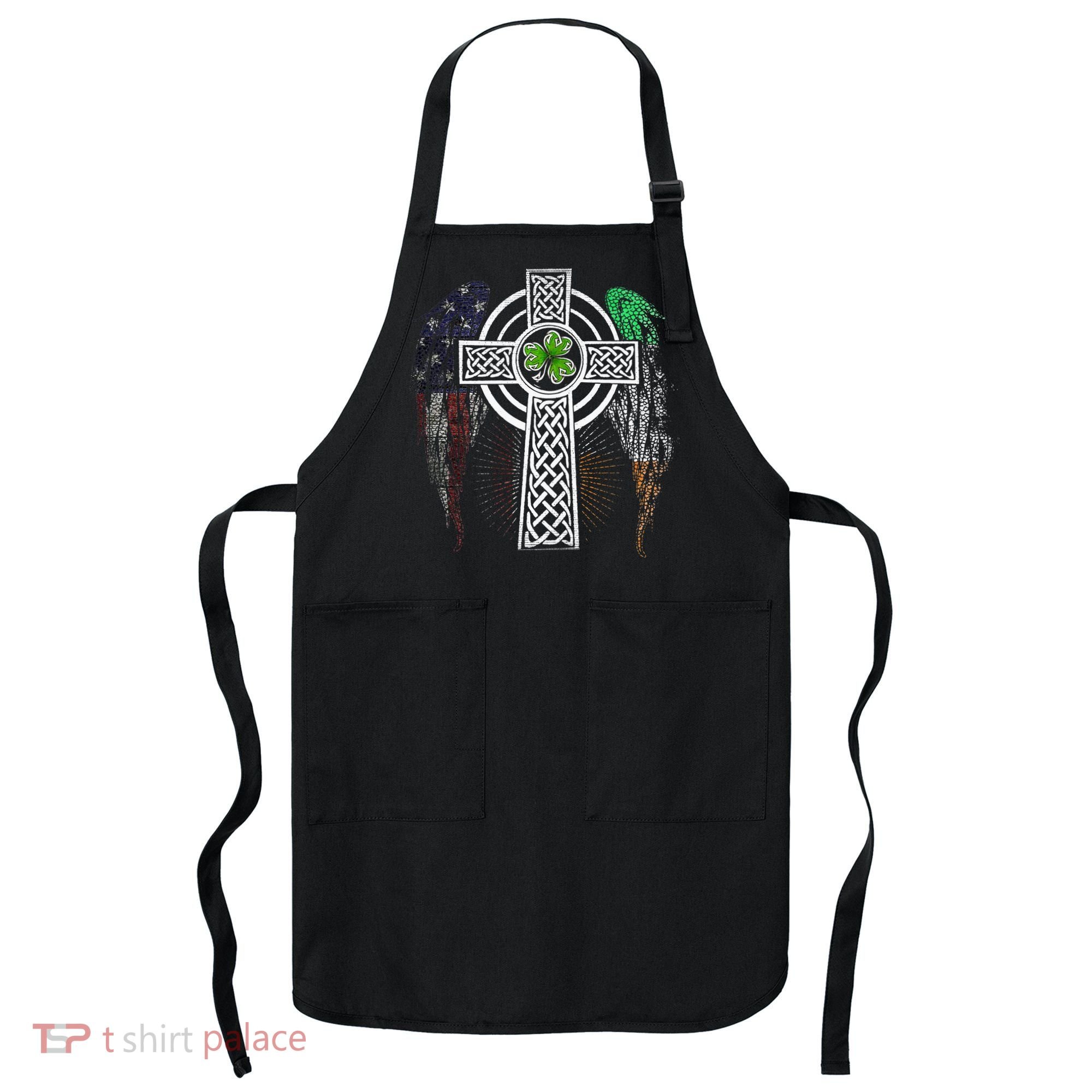 Irish American USA Flag Celtic Cross St Patricks Day Apron
