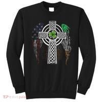Irish American USA Flag Celtic Cross St Patricks Day Sweatshirt thumb 0