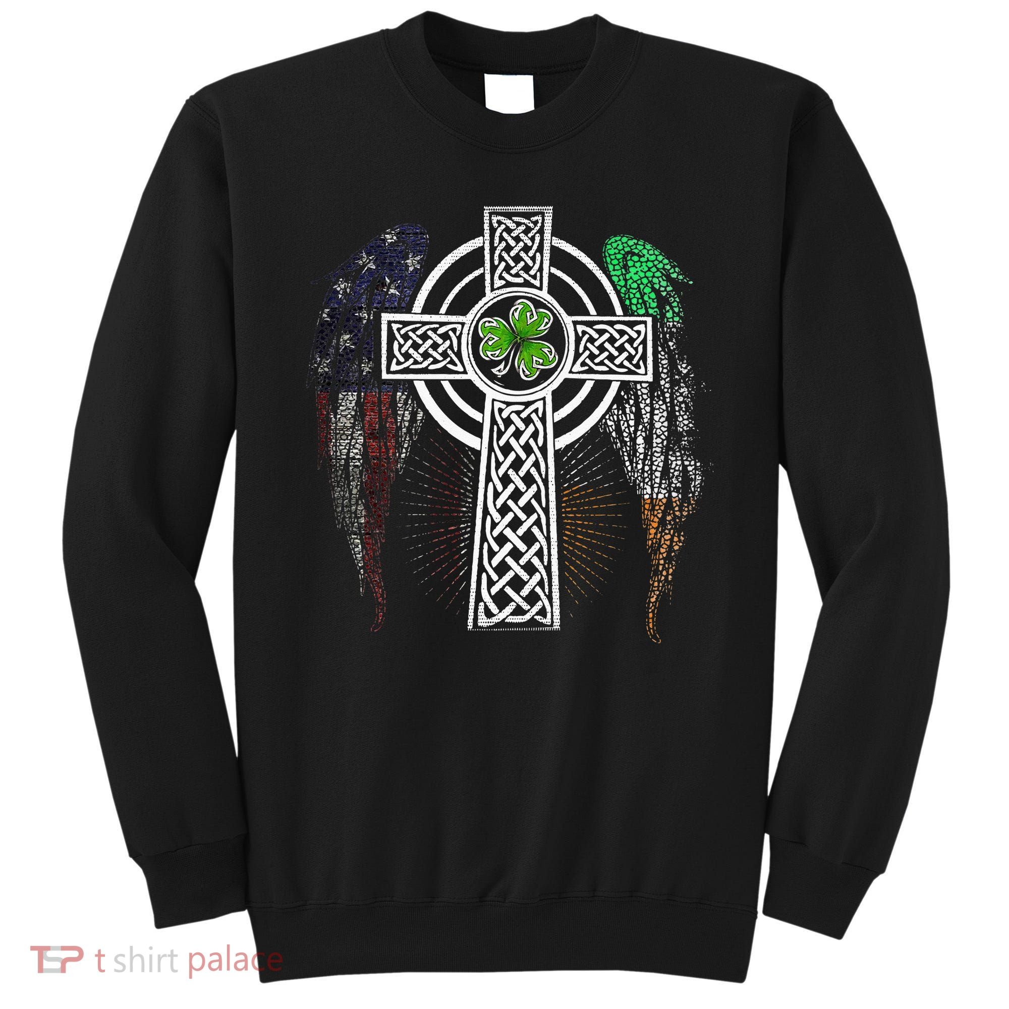 Irish American USA Flag Celtic Cross St Patricks Day Sweatshirt