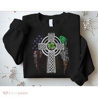 Irish American USA Flag Celtic Cross St Patricks Day Sweatshirt thumb 2