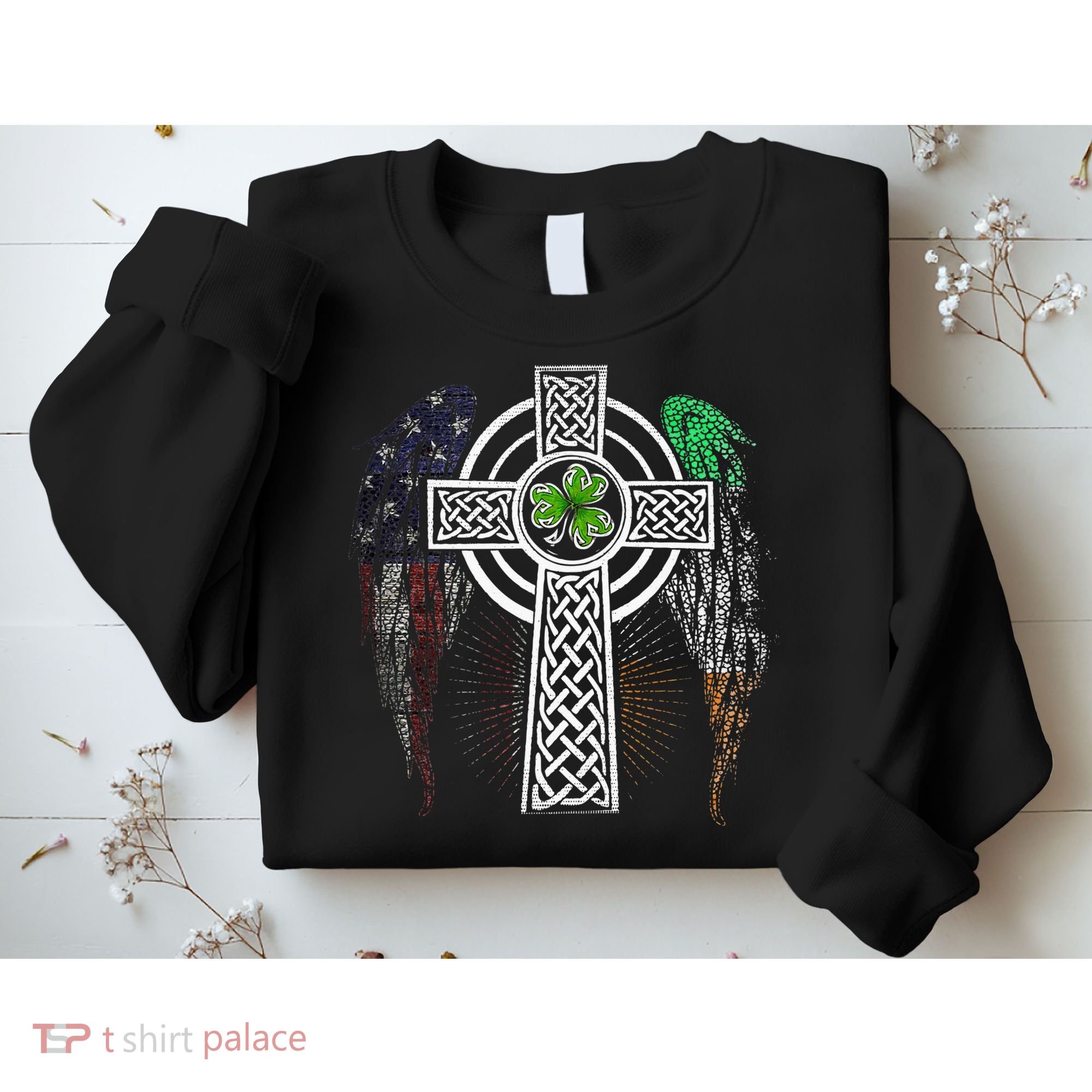 Irish American USA Flag Celtic Cross St Patricks Day Sweatshirt