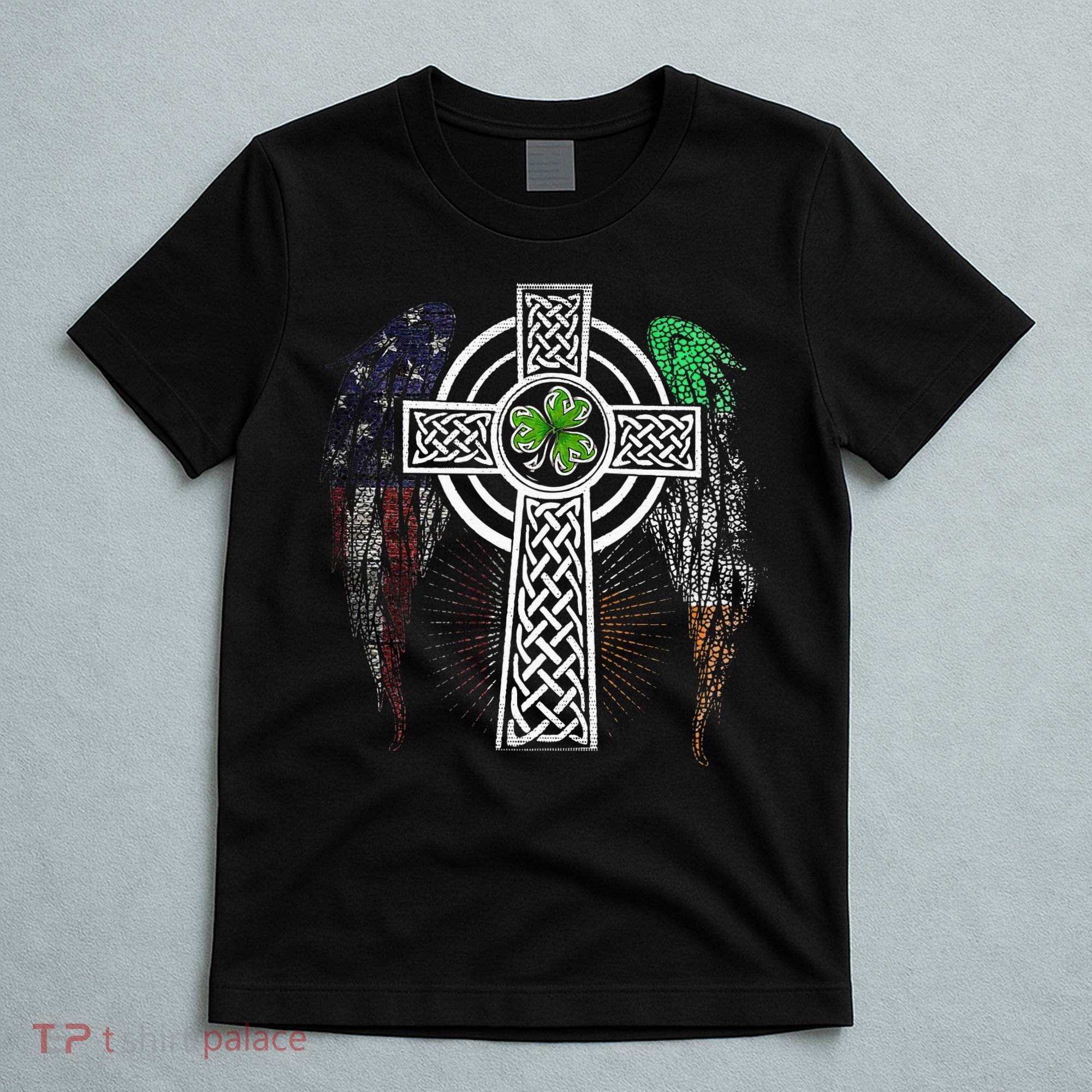 Irish American USA Flag Celtic Cross St Patricks Day T-Shirt