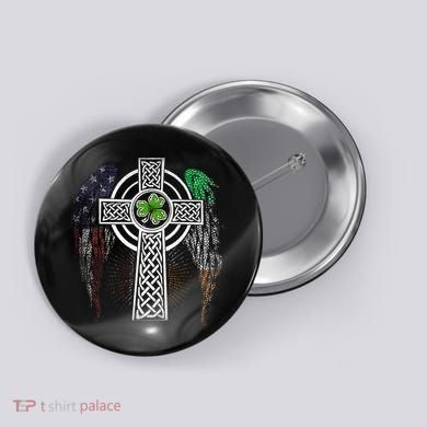 Irish American USA Flag Celtic Cross St Patricks Day Button