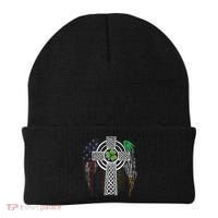 Irish American USA Flag Celtic Cross St Patricks Day Beanie thumb 0